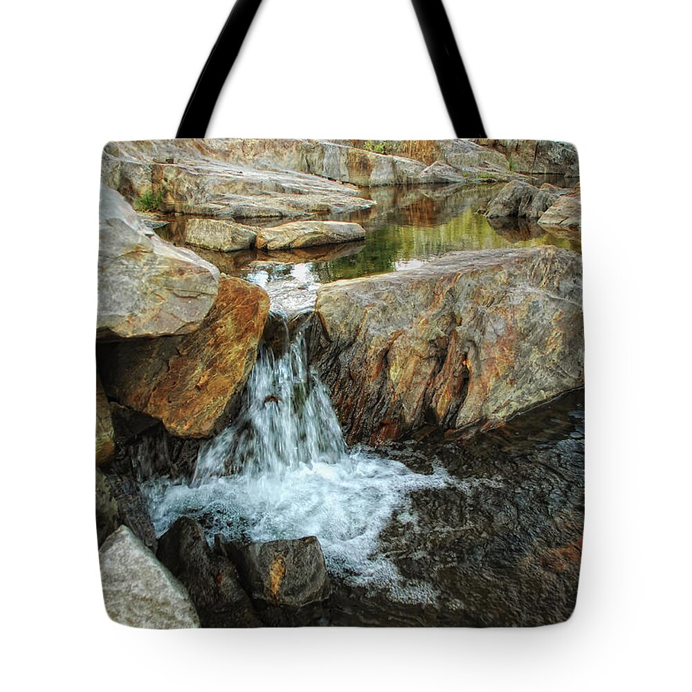 Yuba River Tote Bag featuring the photograph Cascading Downward by Donna Blackhall