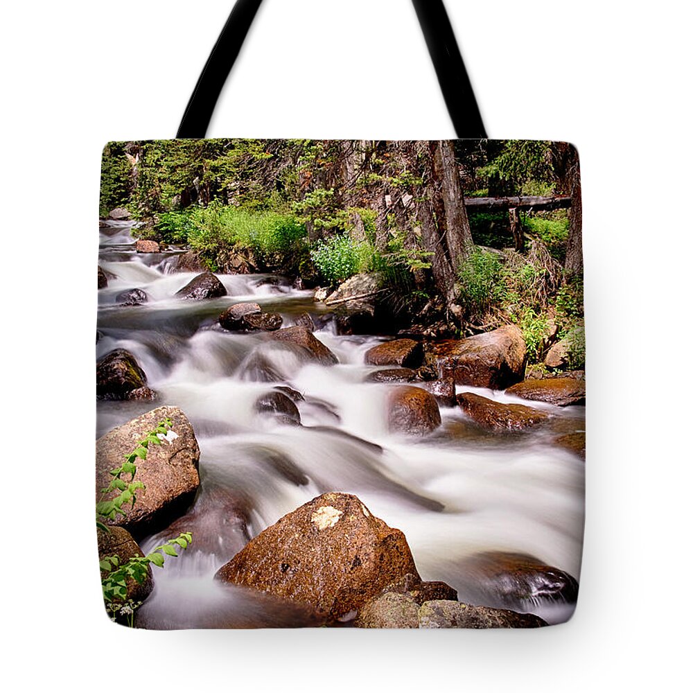 Mountain Stream Tote Bag featuring the photograph Cascading Rocky Mountain Forest Creek by James BO Insogna