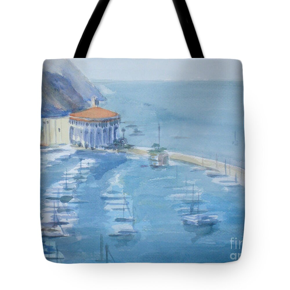 Watercolor Tote Bag featuring the painting Casino From Mt. Ada by Joan Coffey