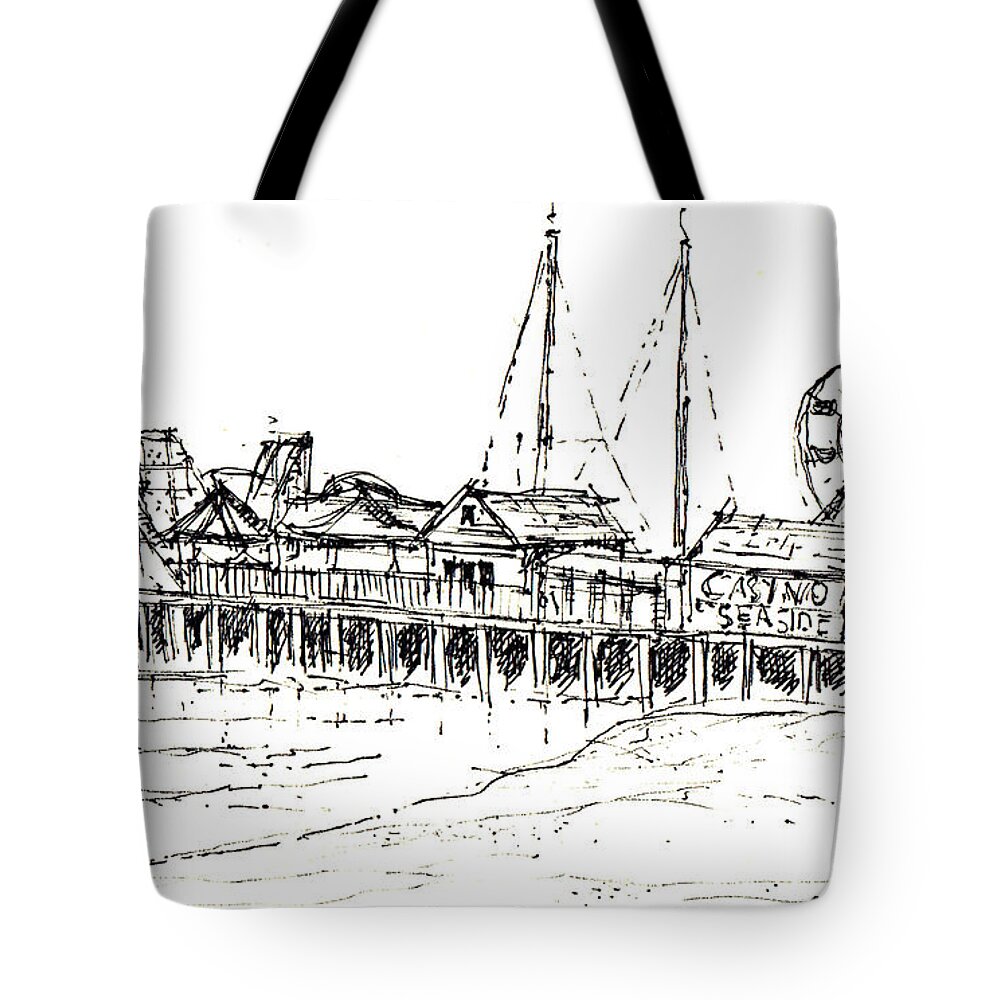 Pier Tote Bag featuring the drawing Casino Pier in Seaside Heights NJ by Jason Nicholas