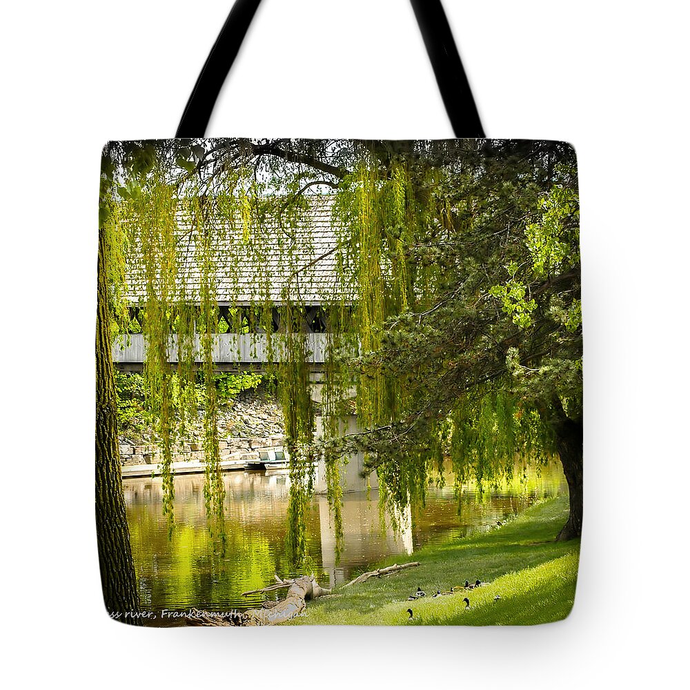 Cass River Frankenmuth Michigan Covered Bridge Tote Bag featuring the photograph Cass River Frankenmuth Michigan by LeeAnn McLaneGoetz McLaneGoetzStudioLLCcom