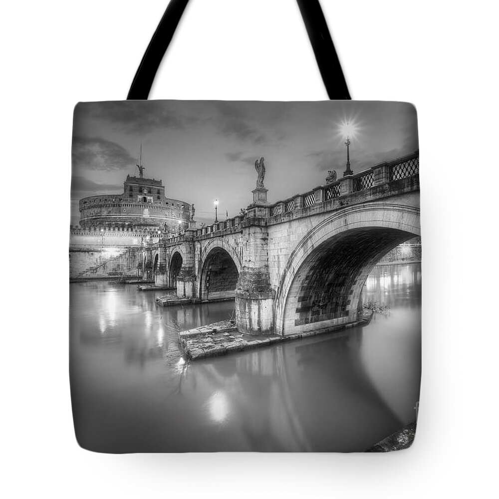 Yhun Suarez Tote Bag featuring the photograph Castel Sant' Angelo BW by Yhun Suarez
