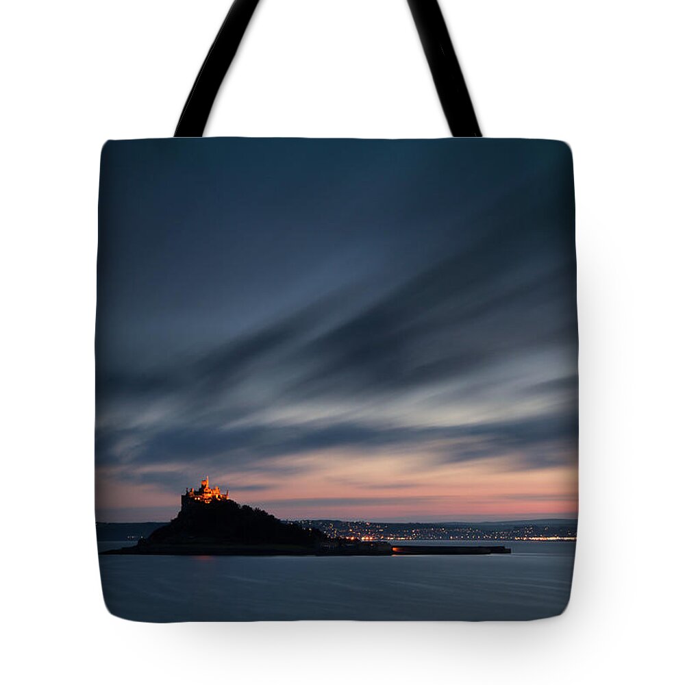 Tranquility Tote Bag featuring the photograph Castle Lights, St. Michaels Mount by Lucie Averill