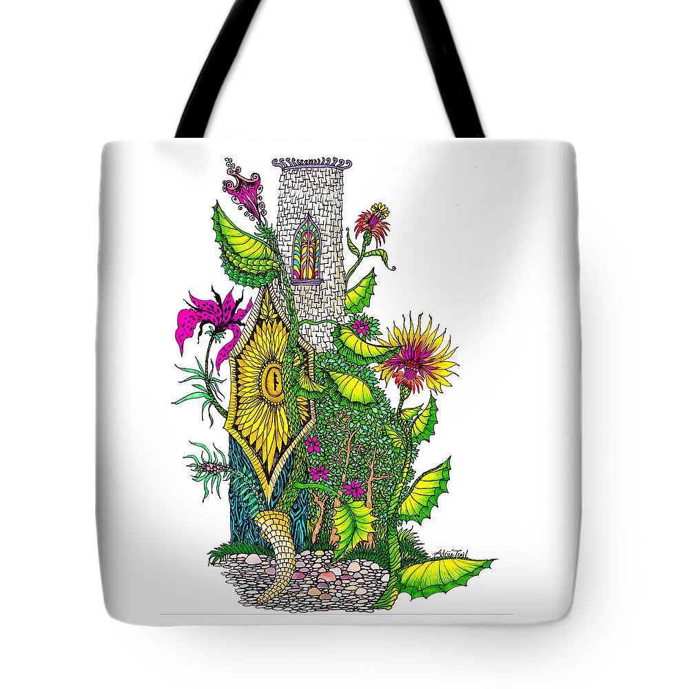 Blossoms Tote Bag featuring the drawing Castle Lock by Adria Trail