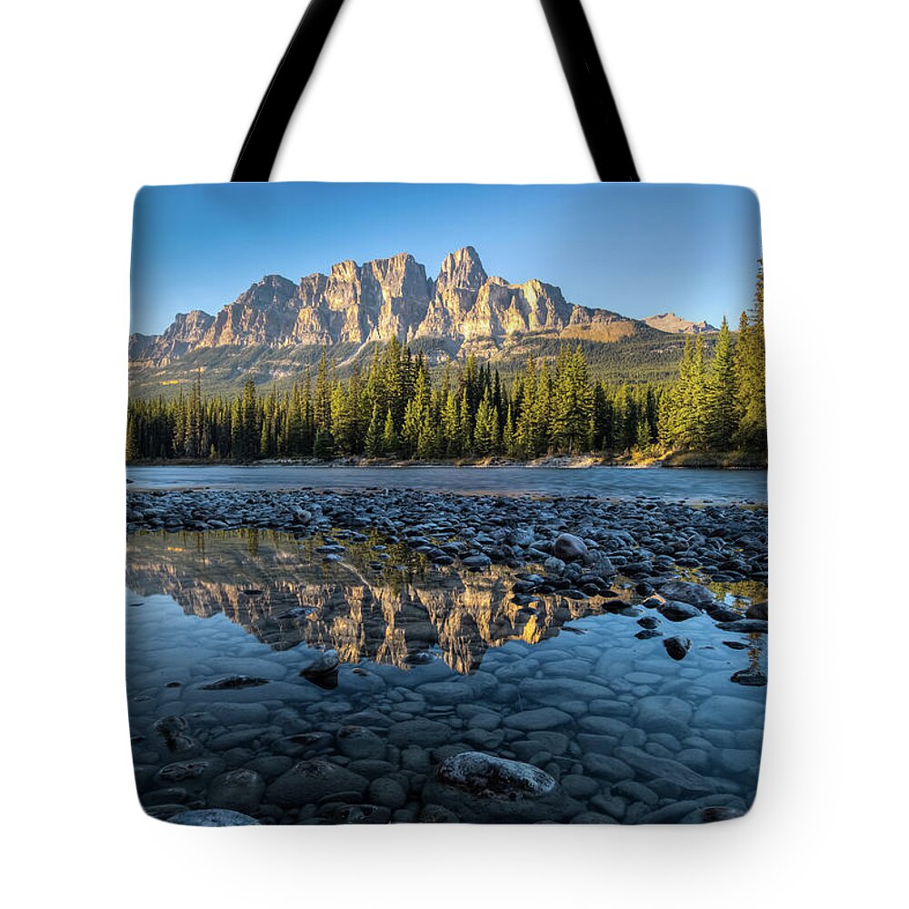 Scenics Tote Bag featuring the photograph Castle Mountain by © Copyright 2011 Sharleen Chao