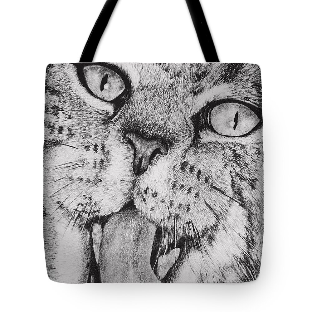 Graphite Tote Bag featuring the drawing Feisty by Terri Mills
