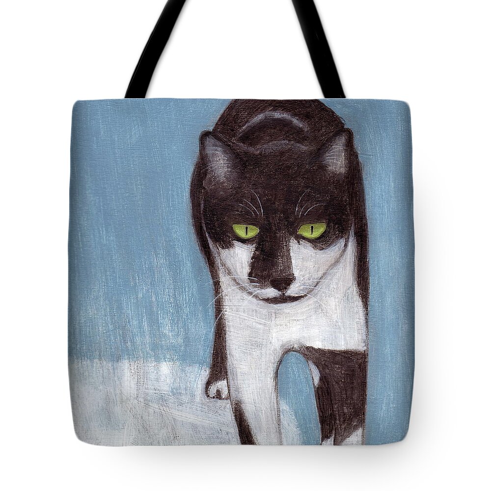 Cat In Winter Tote Bag featuring the painting Cat in Winter by Kazumi Whitemoon