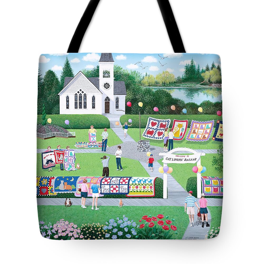 Folk Art Tote Bag featuring the painting Cat Lovers' Bazaar by Wilfrido Limvalencia