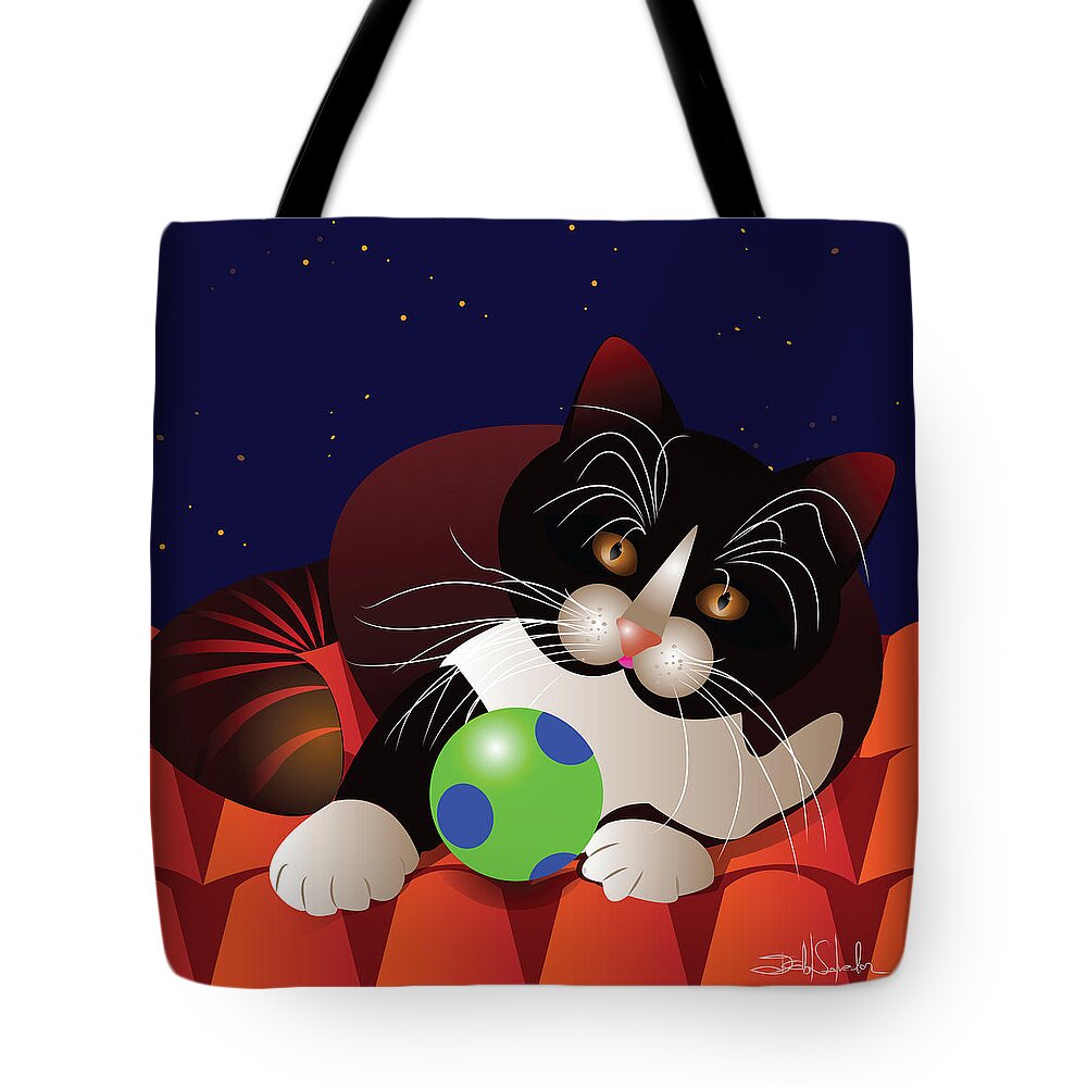 Digital Art Tote Bag featuring the digital art Cat On The Roof by Isabel Salvador