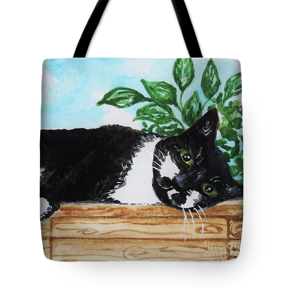 Cat Tote Bag featuring the painting Cat Out On the Deck by Elizabeth Robinette Tyndall