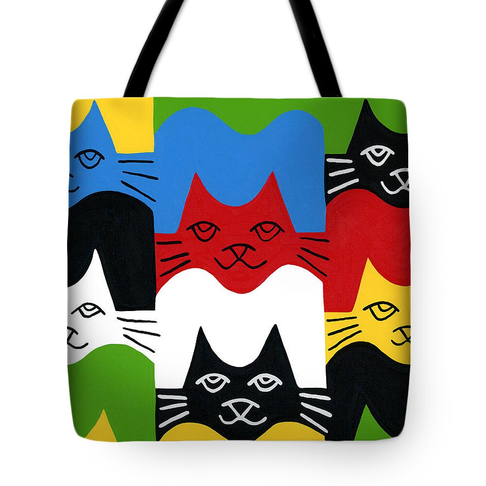 Cat Tote Bag featuring the painting Cats by Mike Segal