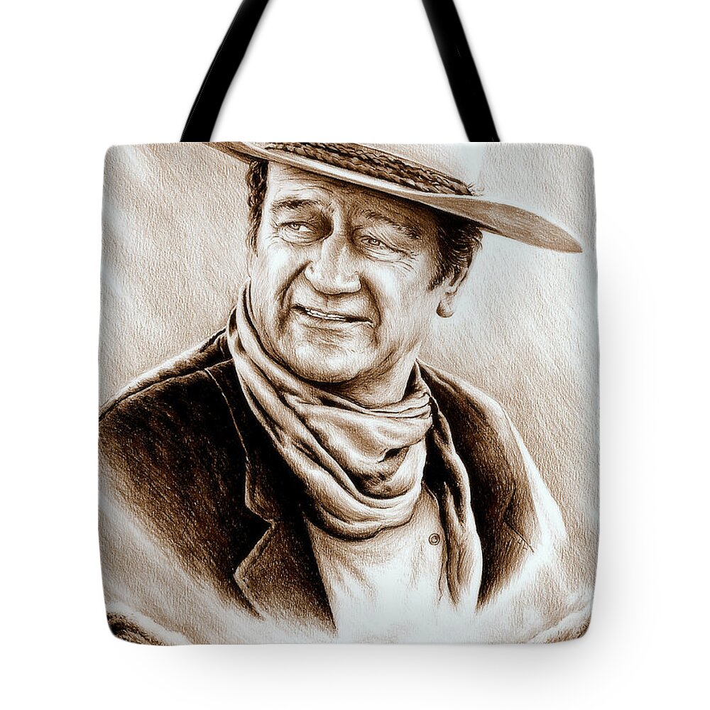John Wayne Tote Bag featuring the drawing Cattle Drive Sepia soft by Andrew Read