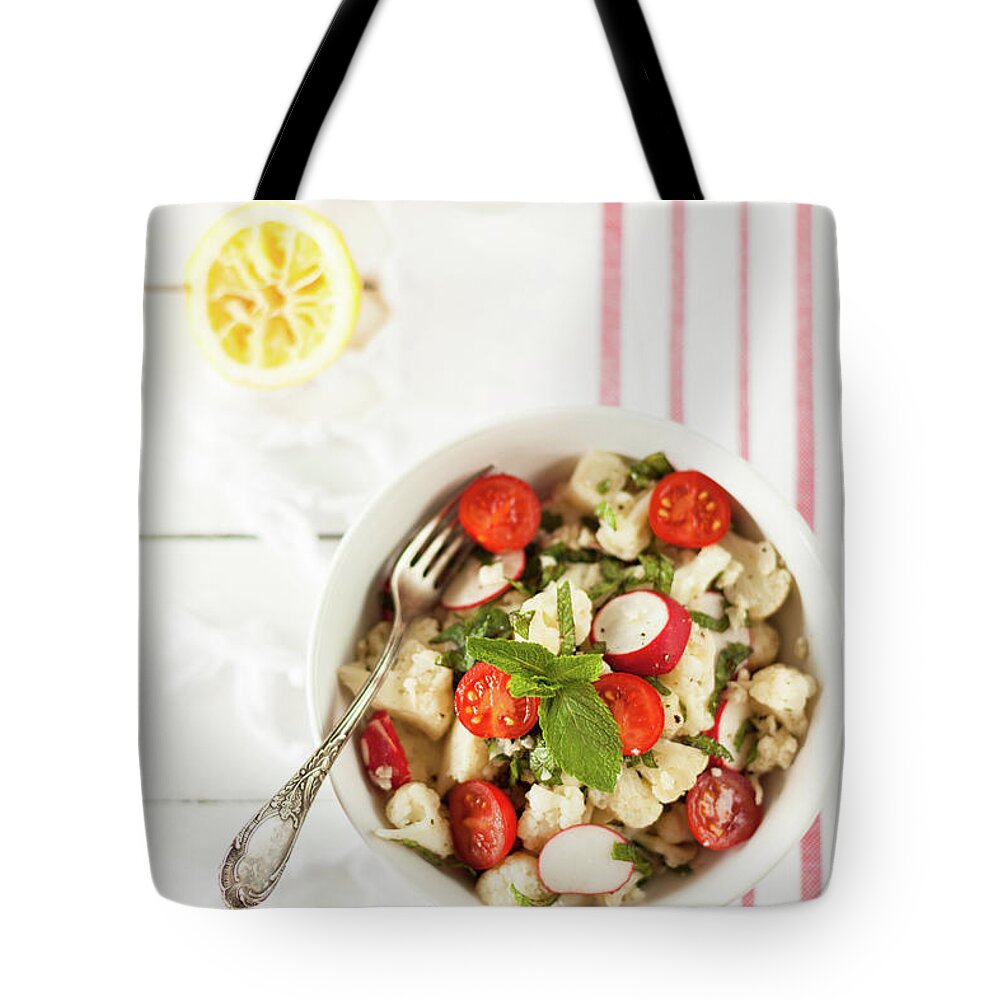 Healthy Eating Tote Bag featuring the photograph Cauliflower Salad by Alena Kogotkova