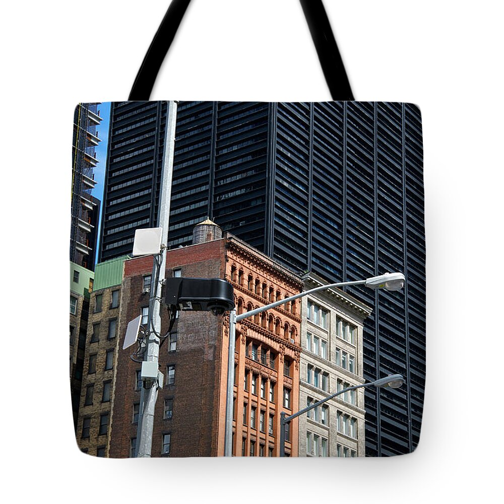 Lower Manhattan Tote Bag featuring the photograph Cctv Security Surveillance Cameras by Jaylazarin