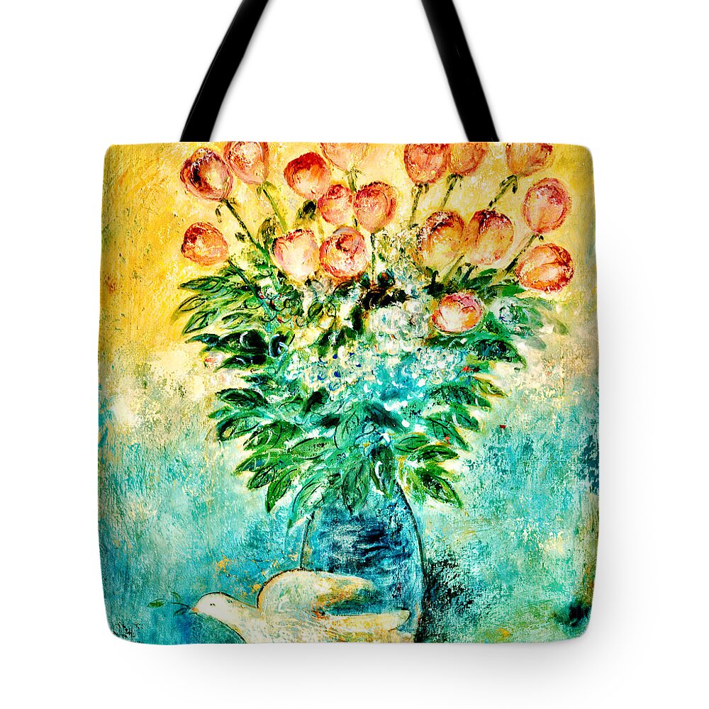 Oil Tote Bag featuring the painting Celebration 4 by Shijun Munns