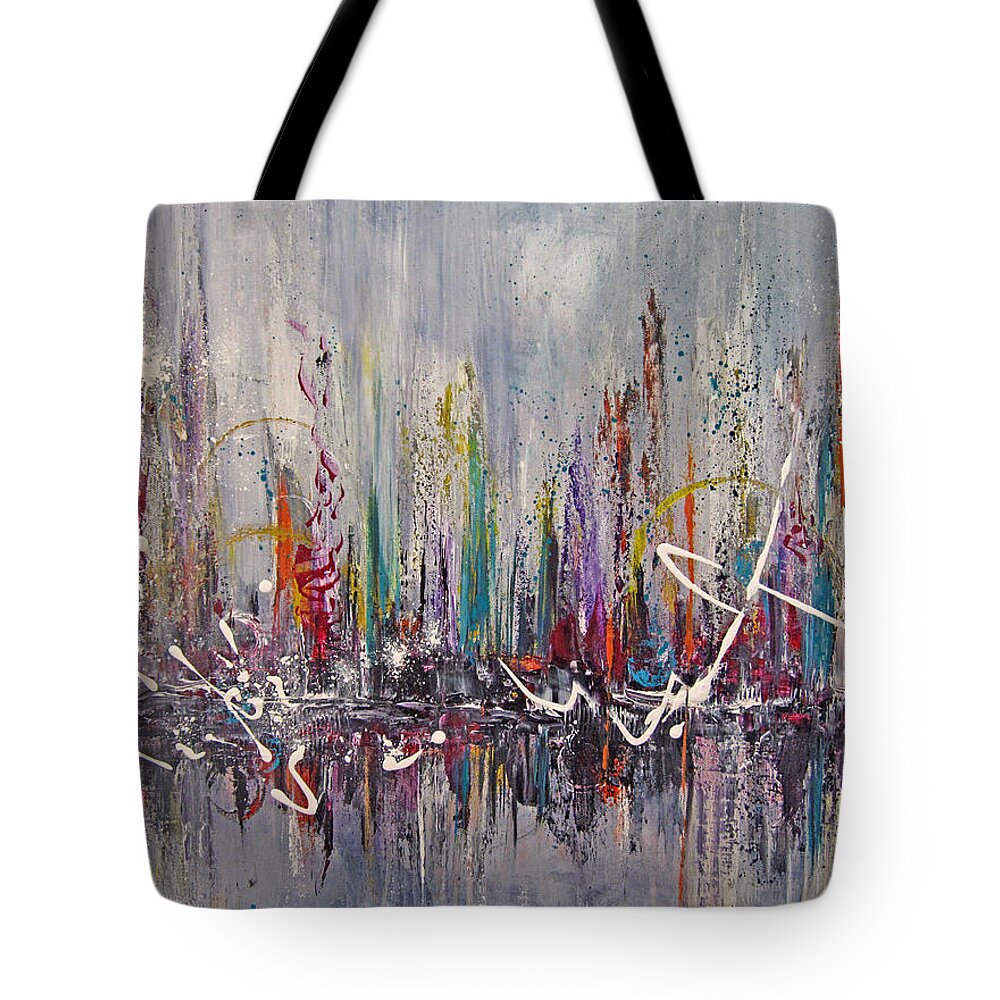 Colorful Abstract Tote Bag featuring the painting Celebration by Roberta Rotunda