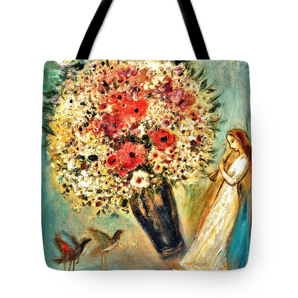 Angel Tote Bag featuring the painting Celebration VII by Shijun Munns