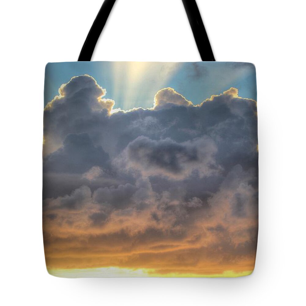Rays Tote Bag featuring the photograph Celestial Rays by Shelley Neff
