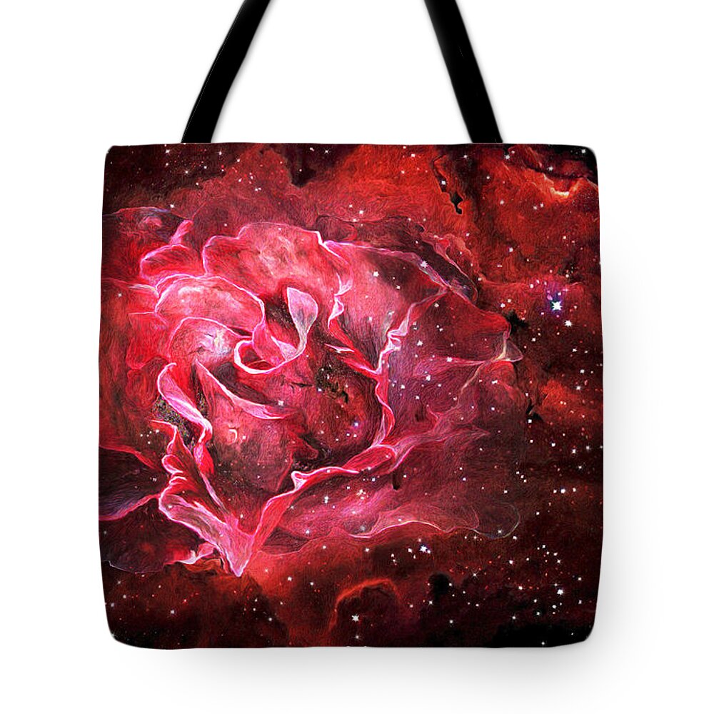 Rose Tote Bag featuring the mixed media Celestial Rose by Carol Cavalaris