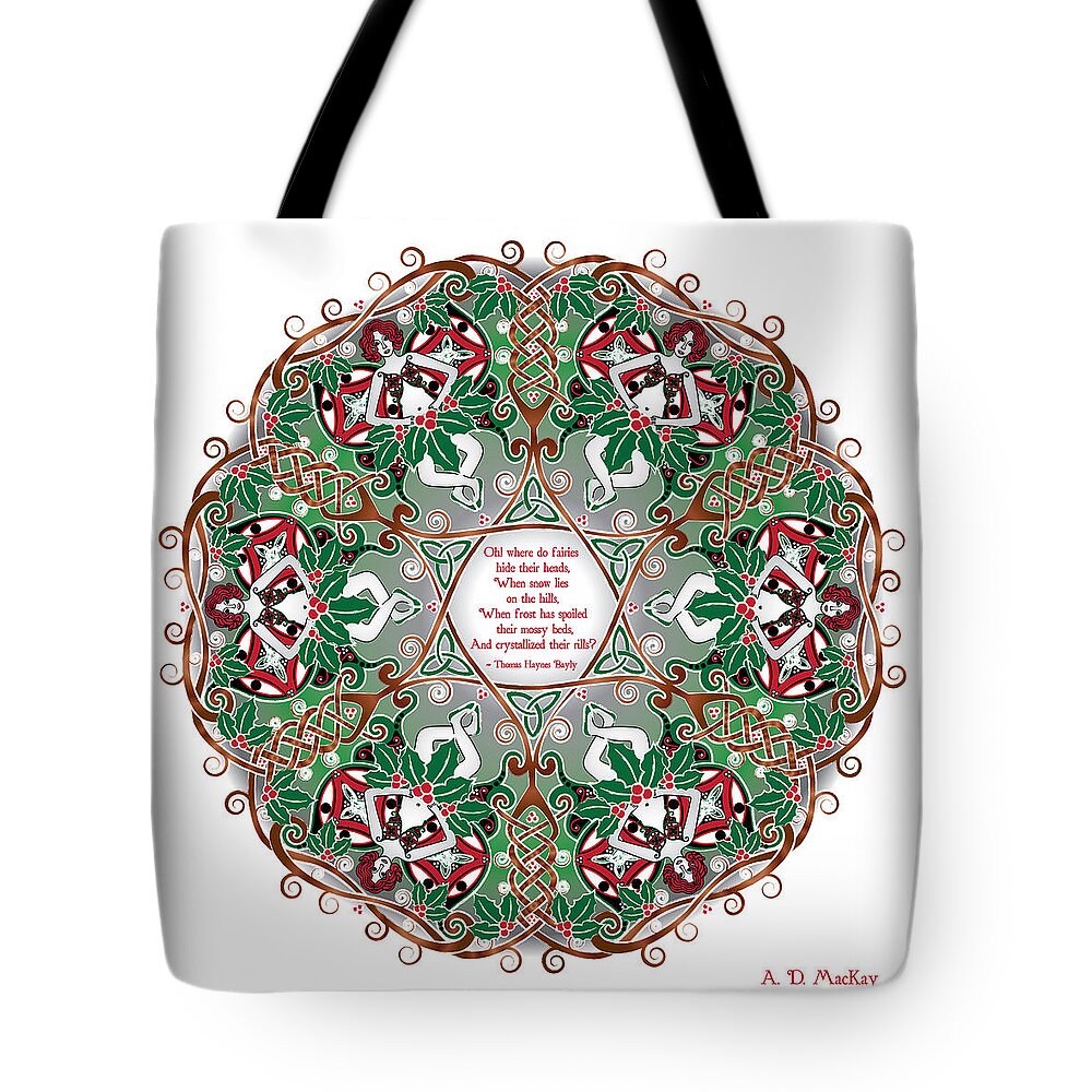 Celtic Art Tote Bag featuring the digital art Celtic Winter Fairy Mandala by Celtic Artist Angela Dawn MacKay