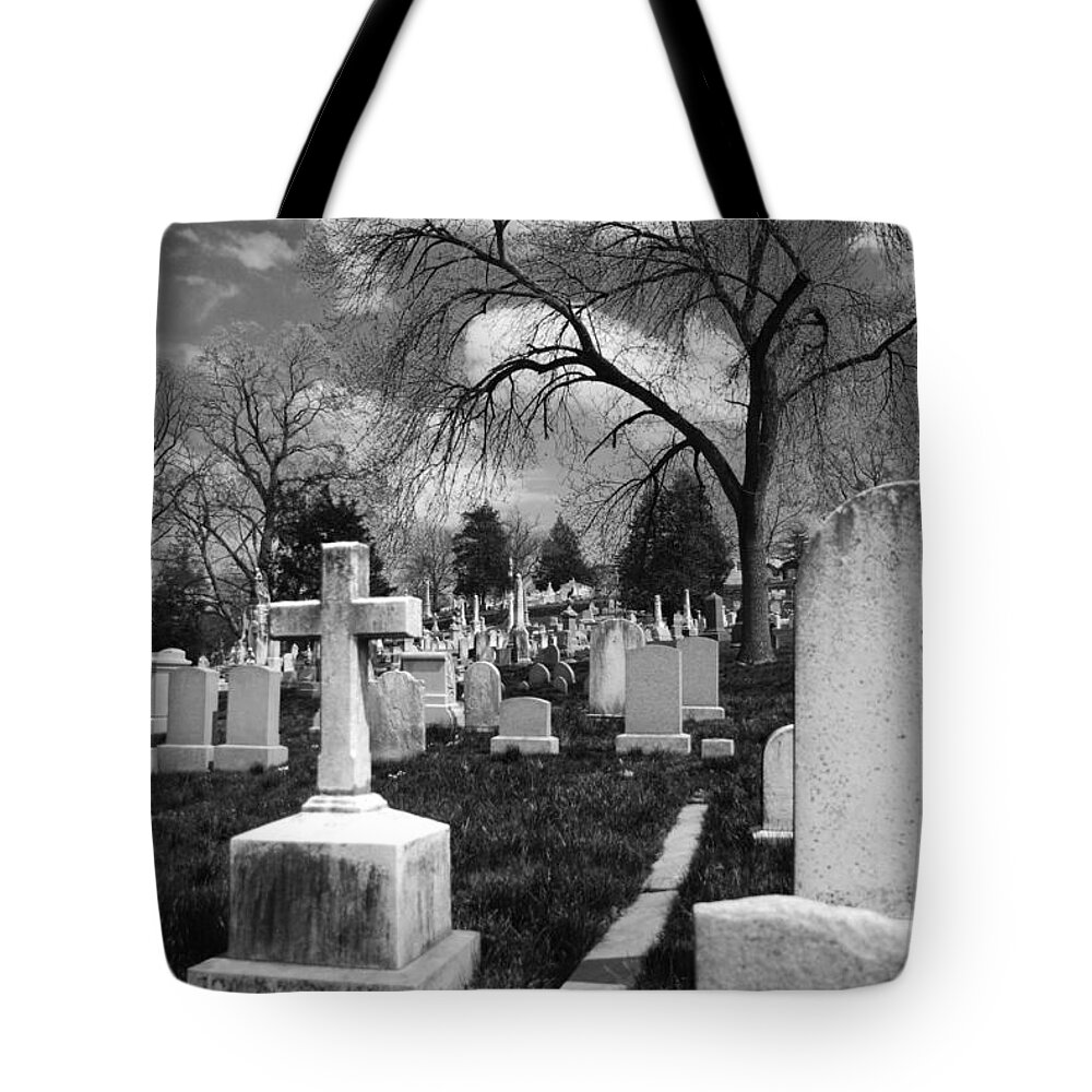 Cemetery Tote Bag featuring the photograph Cemetery Solitude by Jennifer Ancker