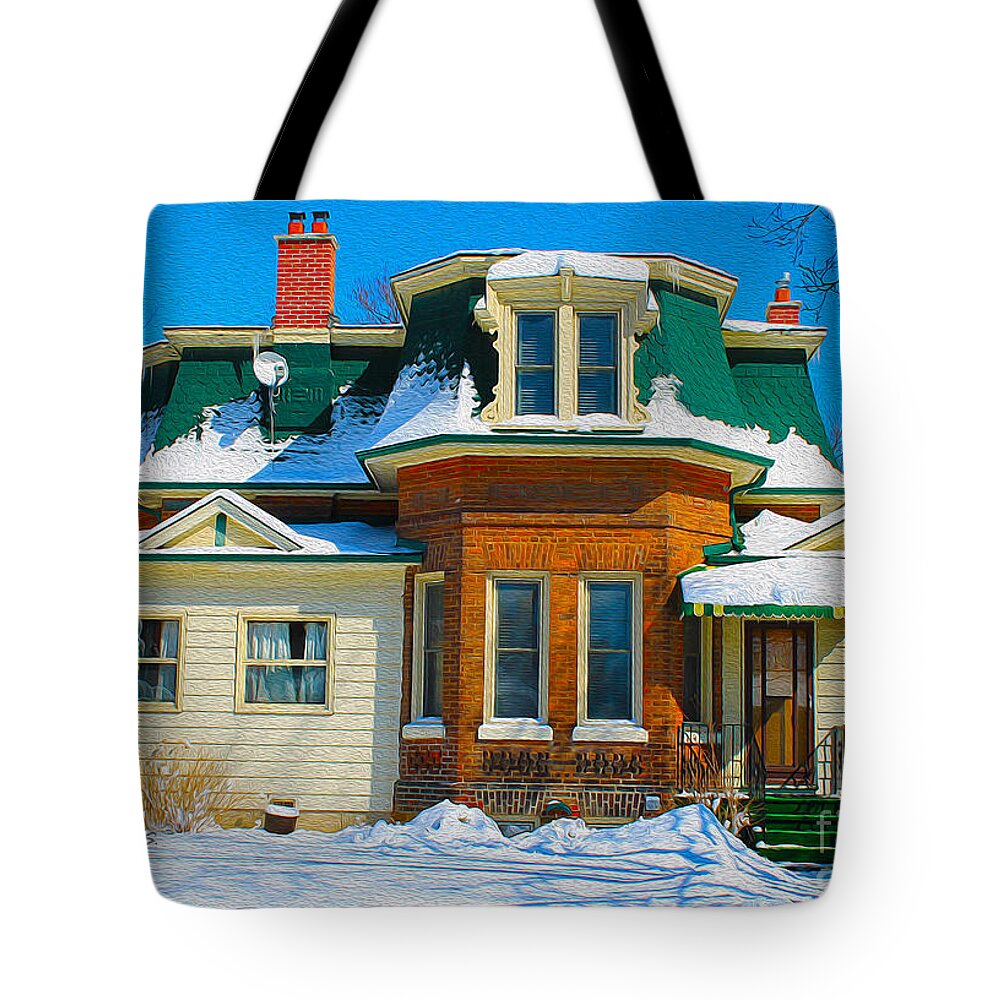 Homes Tote Bag featuring the photograph Century Home in Winter 17 by Nina Silver