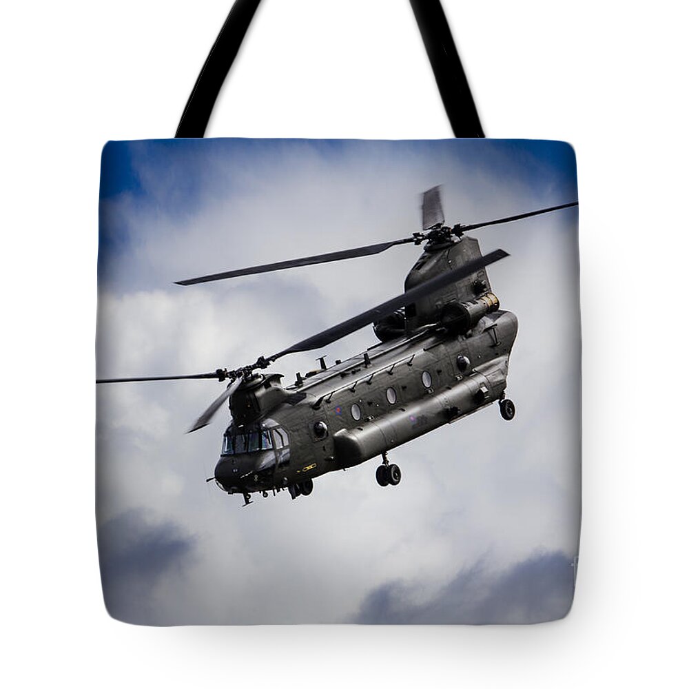 Raf Chinook Tote Bag featuring the digital art CH47 Chinook by Airpower Art