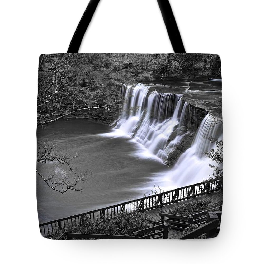 Chagrin Tote Bag featuring the photograph Chagrin Falls by Frozen in Time Fine Art Photography