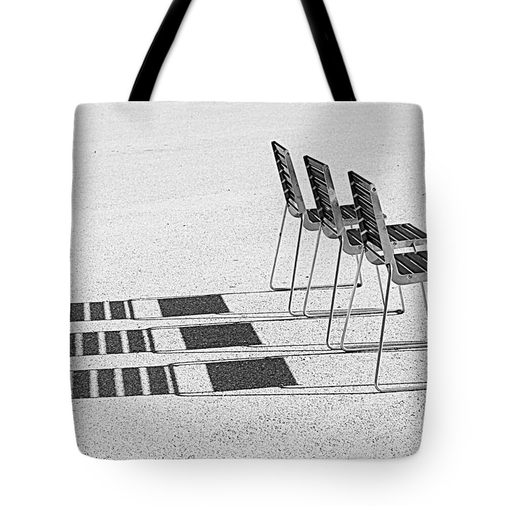Furniture Tote Bag featuring the photograph Chairs in the Sun by Chevy Fleet