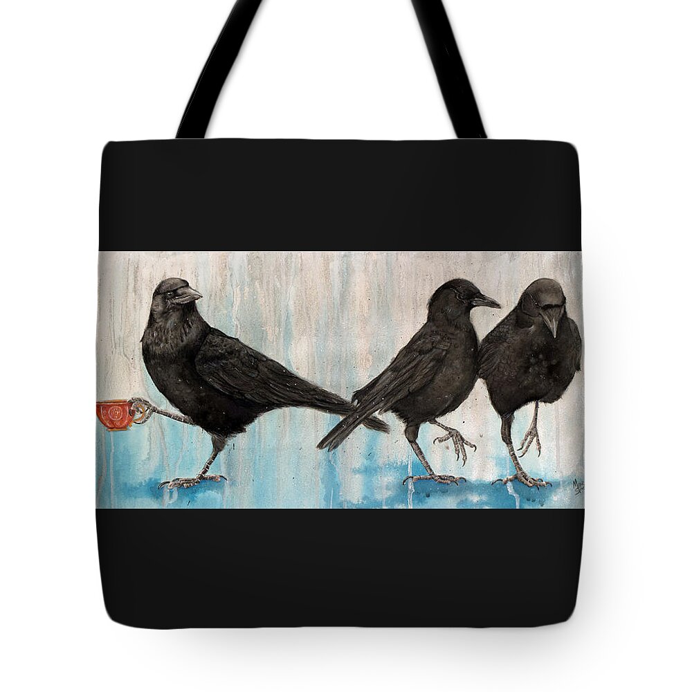 Crows Tote Bag featuring the painting Crow Takes Tea by Marie Stone-van Vuuren