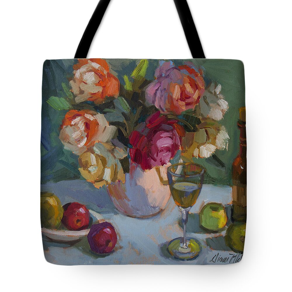 Roses Tote Bag featuring the painting Chardonnay and Roses by Diane McClary