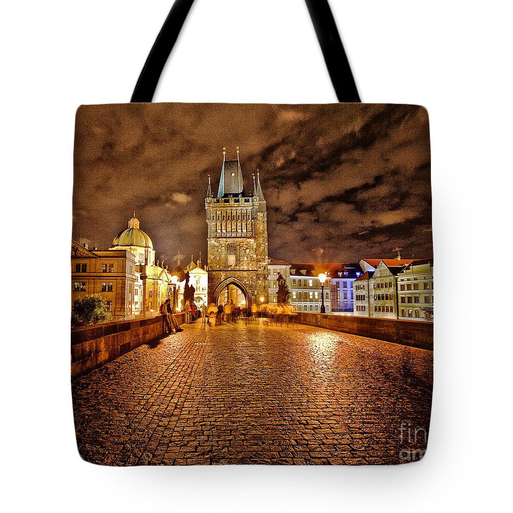 Charles Bridge Tote Bag featuring the photograph Charles Bridge At Night by Madeline Ellis