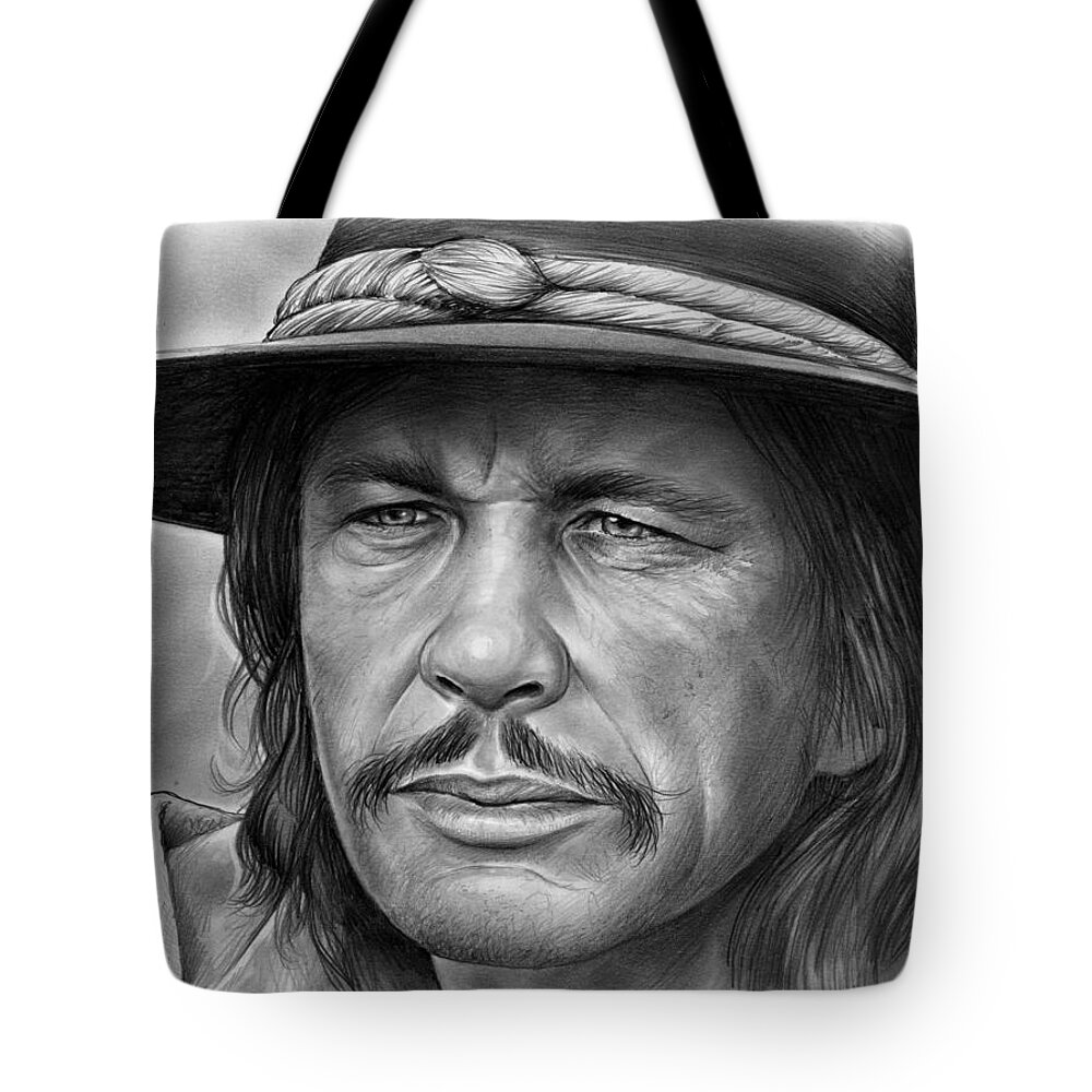 Charles Bronson Tote Bag featuring the drawing Charles Bronson by Greg Joens
