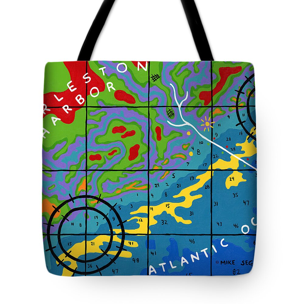 Charleston Tote Bag featuring the painting Charleston Harbor Chart by Mike Segal