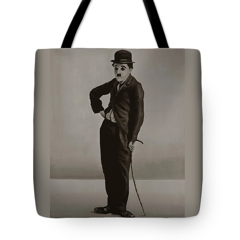 Charlie Chaplin Tote Bag featuring the painting Charlie Chaplin Painting by Paul Meijering