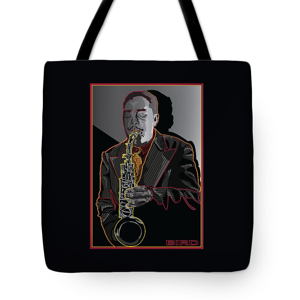 Bird Tote Bag featuring the digital art Charlie Parker Jazz Saxophone Legend by Larry Butterworth