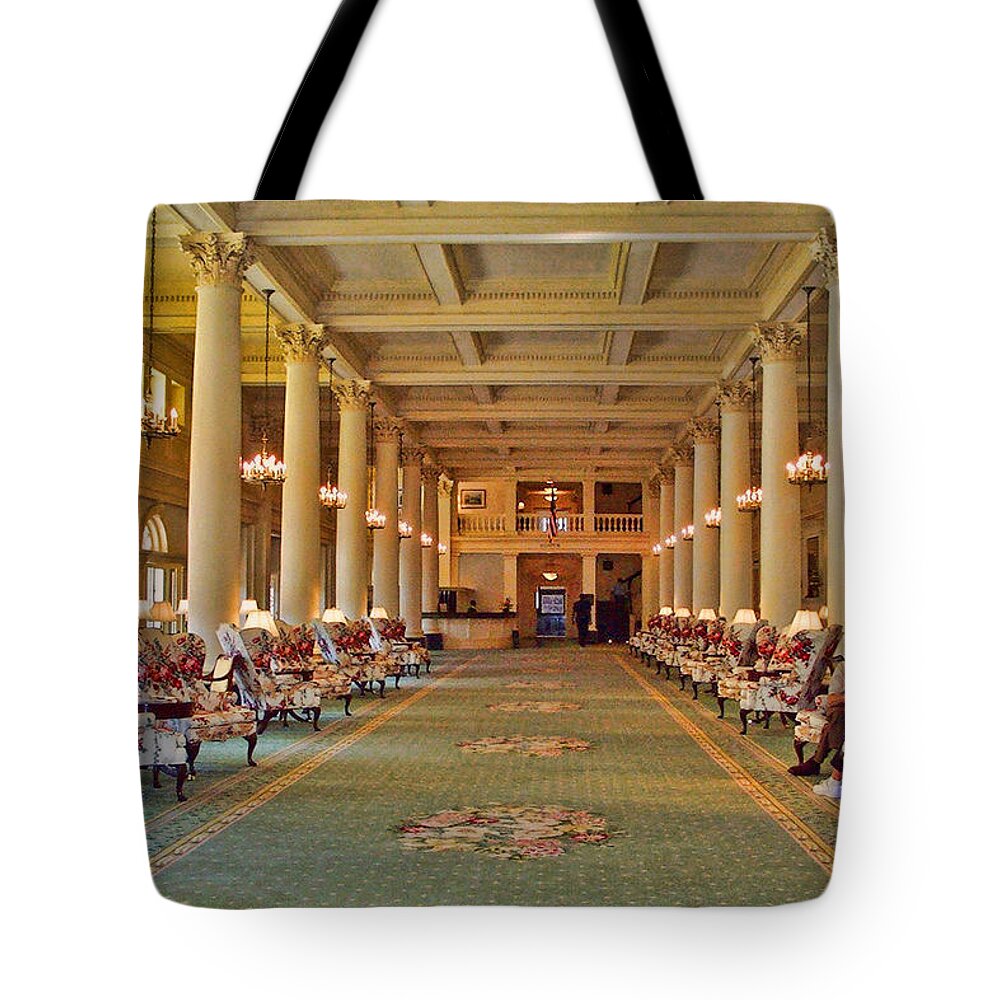 Wright Tote Bag featuring the photograph Checkers In The Homestead Lobby by Paulette B Wright