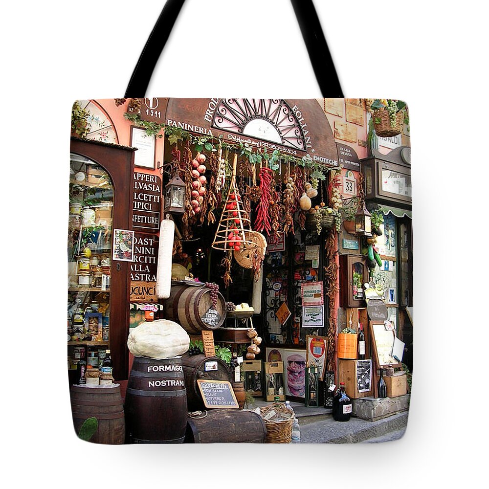 Sicily Tote Bag featuring the photograph Cheese Salami and Wine by Caroline Stella
