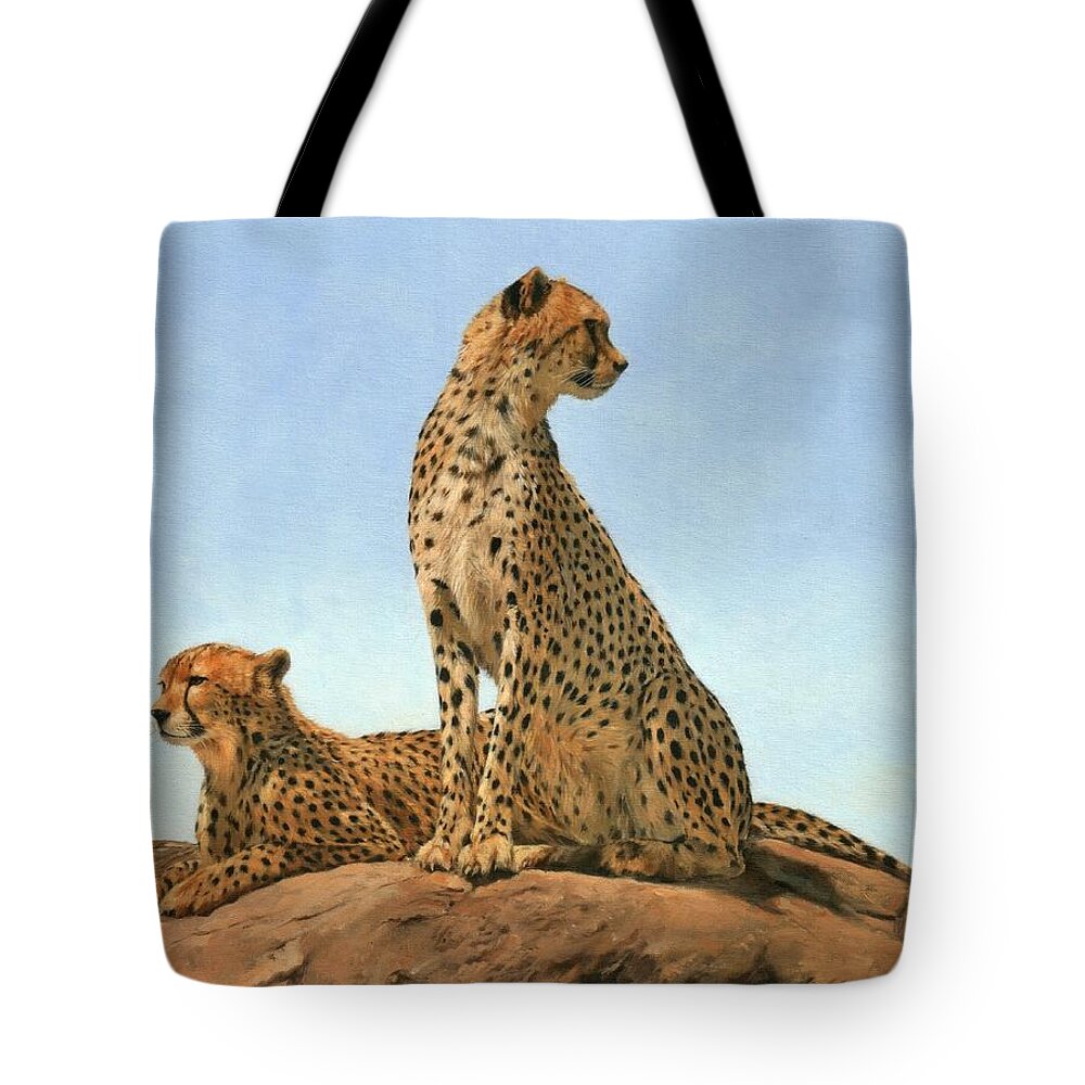 Cheetah Tote Bag featuring the painting Cheetahs by David Stribbling