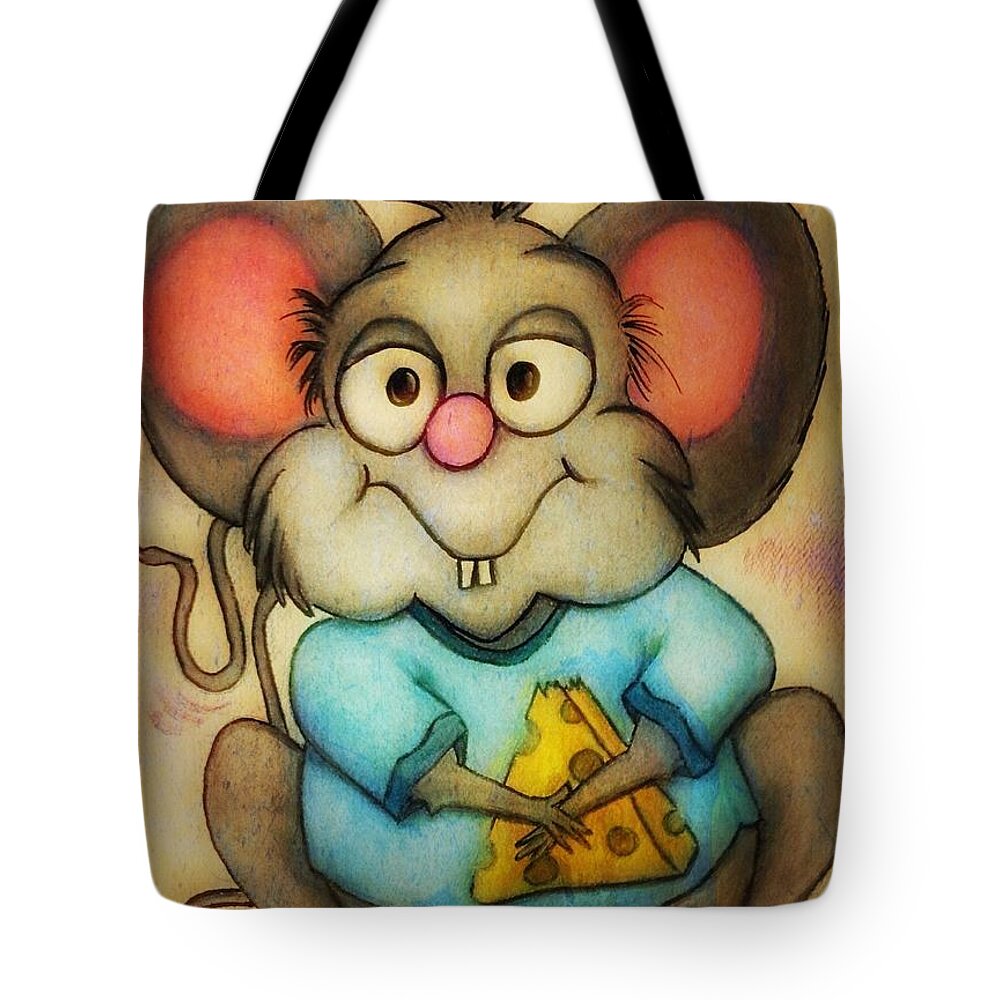 Cartoon Tote Bag featuring the painting Cheeze by Vickie Scarlett-Fisher