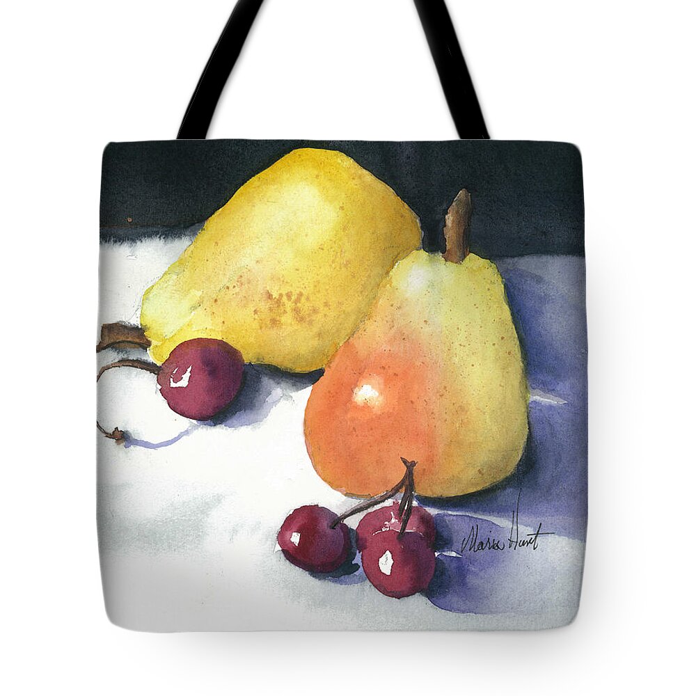 Fruit Tote Bag featuring the painting Cherries and Pears by Maria Hunt