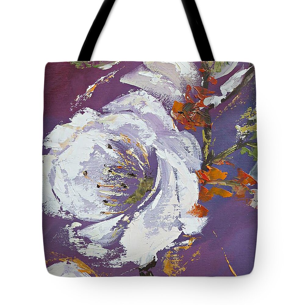 Cherry Tote Bag featuring the painting Cherry blossom flowers by Amalia Suruceanu