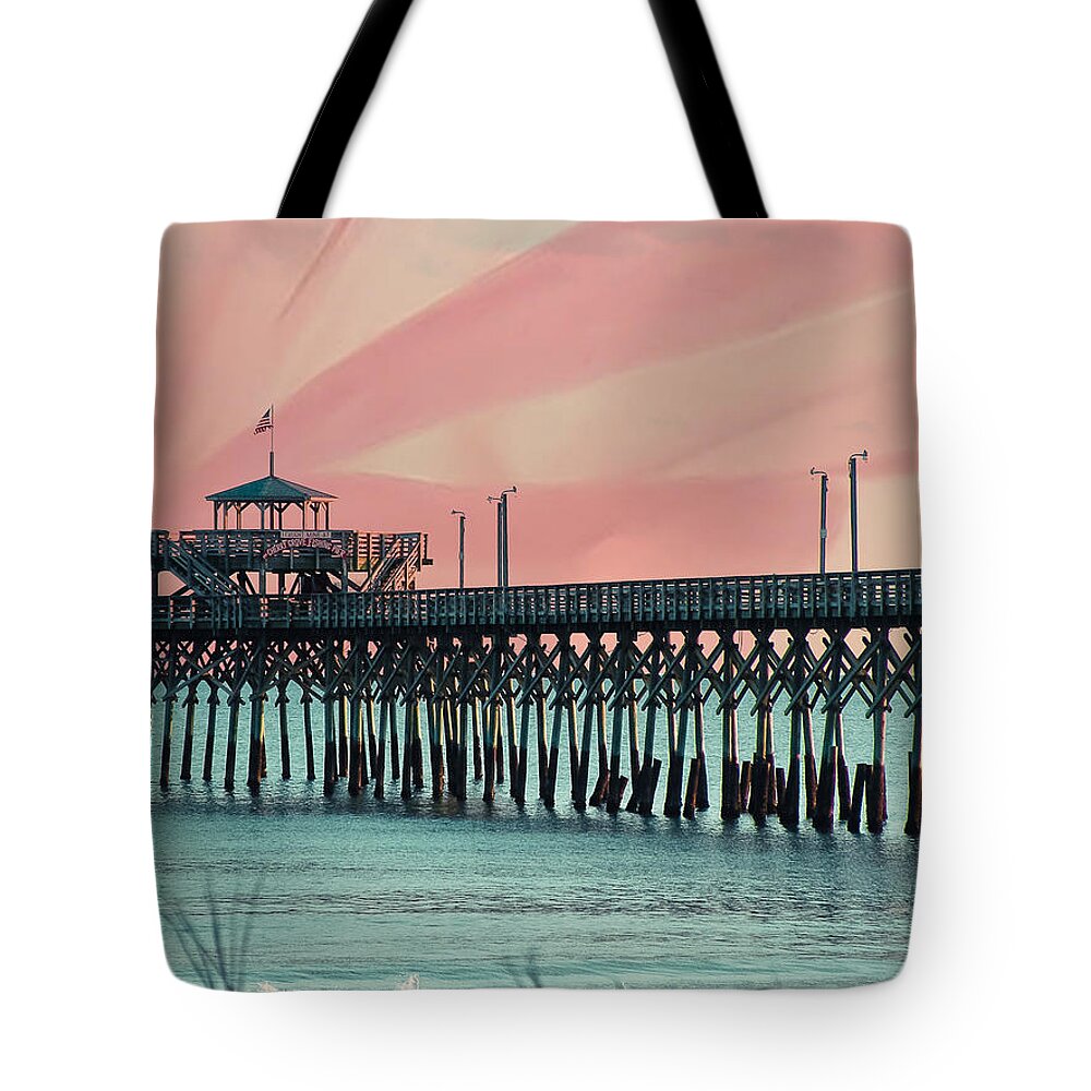 Cherry Grove Tote Bag featuring the photograph Cherry Grove Fishing Pier by Trish Tritz