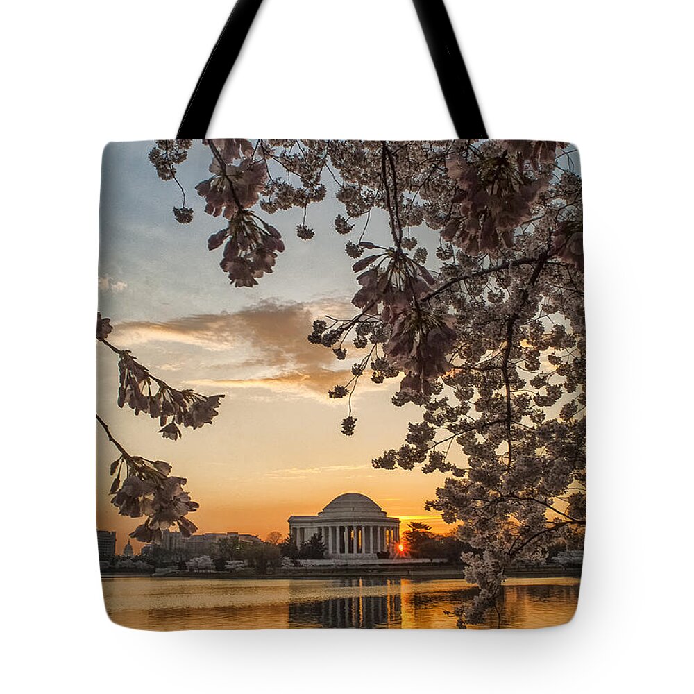 Cherry Blossoms Tote Bag featuring the photograph Cherry Sunrise Burst by Erika Fawcett