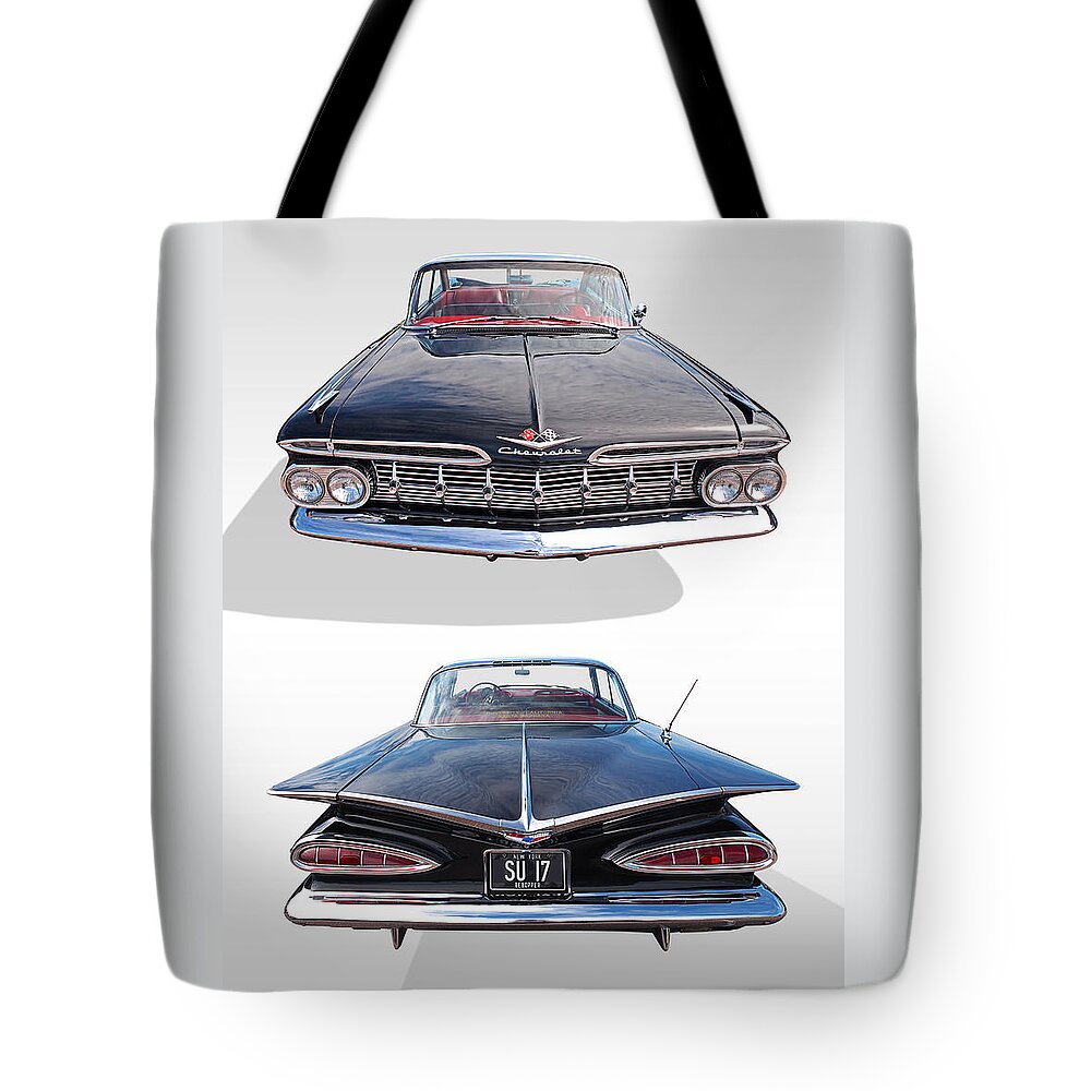 Chevrolet Impala Tote Bag featuring the photograph Chevrolet Impala 1959 Front and Rear by Gill Billington