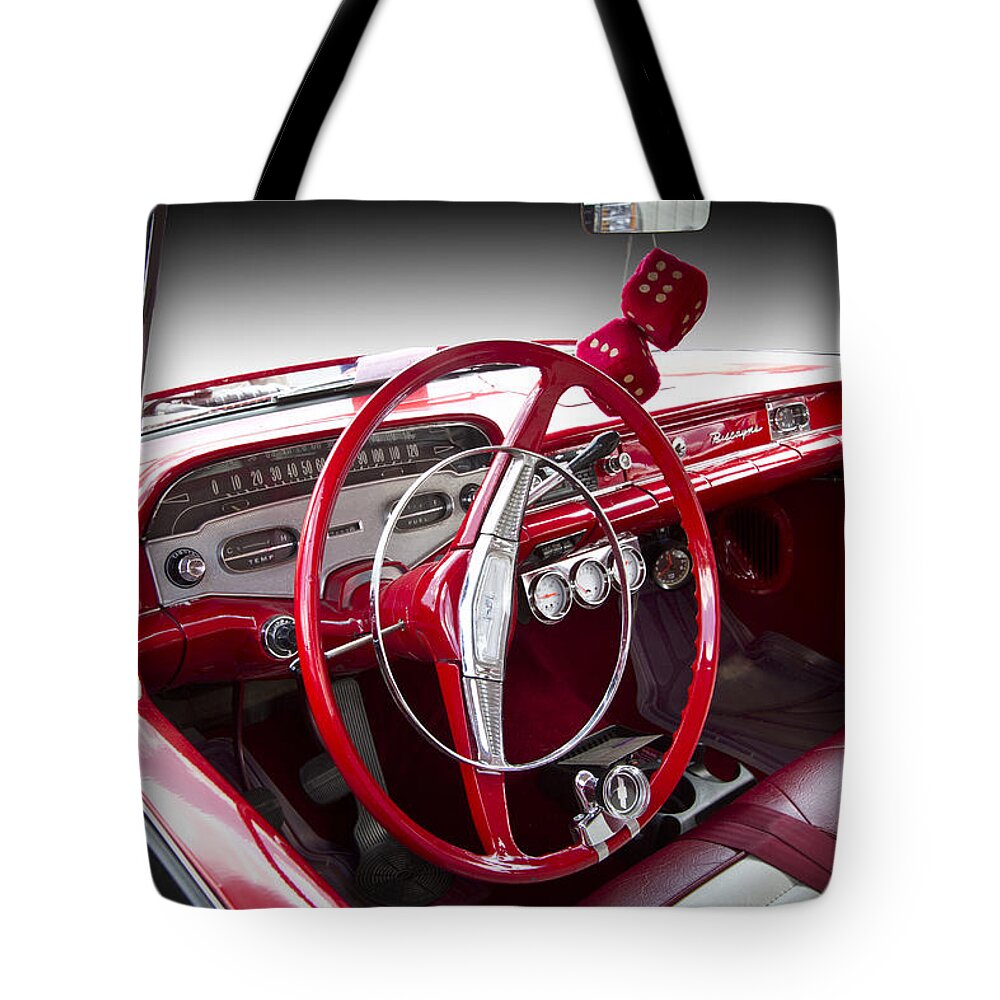 '58 Tote Bag featuring the photograph Chevy Biscayne by Debra and Dave Vanderlaan