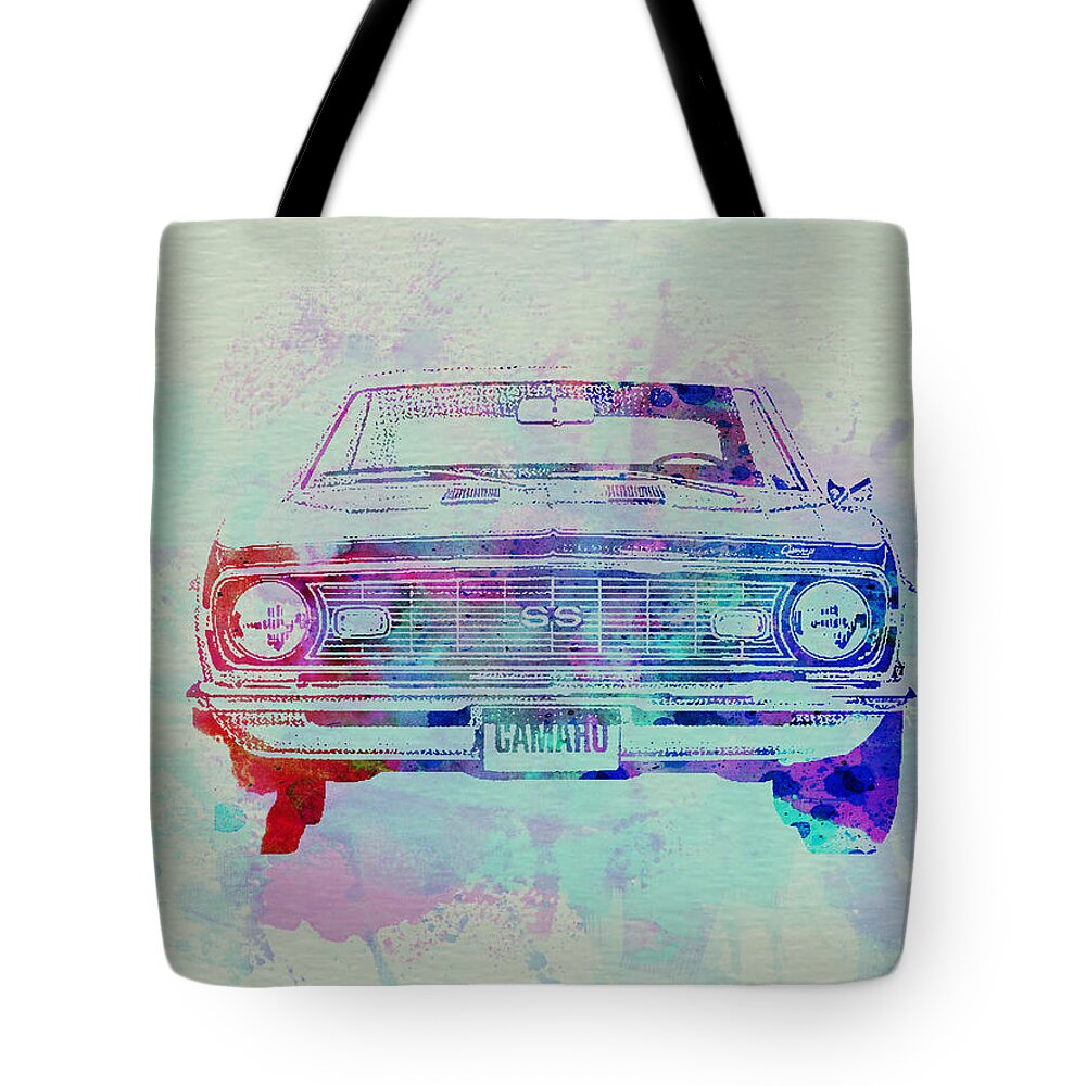 Chevy Camaro Tote Bag featuring the painting Chevy Camaro Watercolor 2 by Naxart Studio