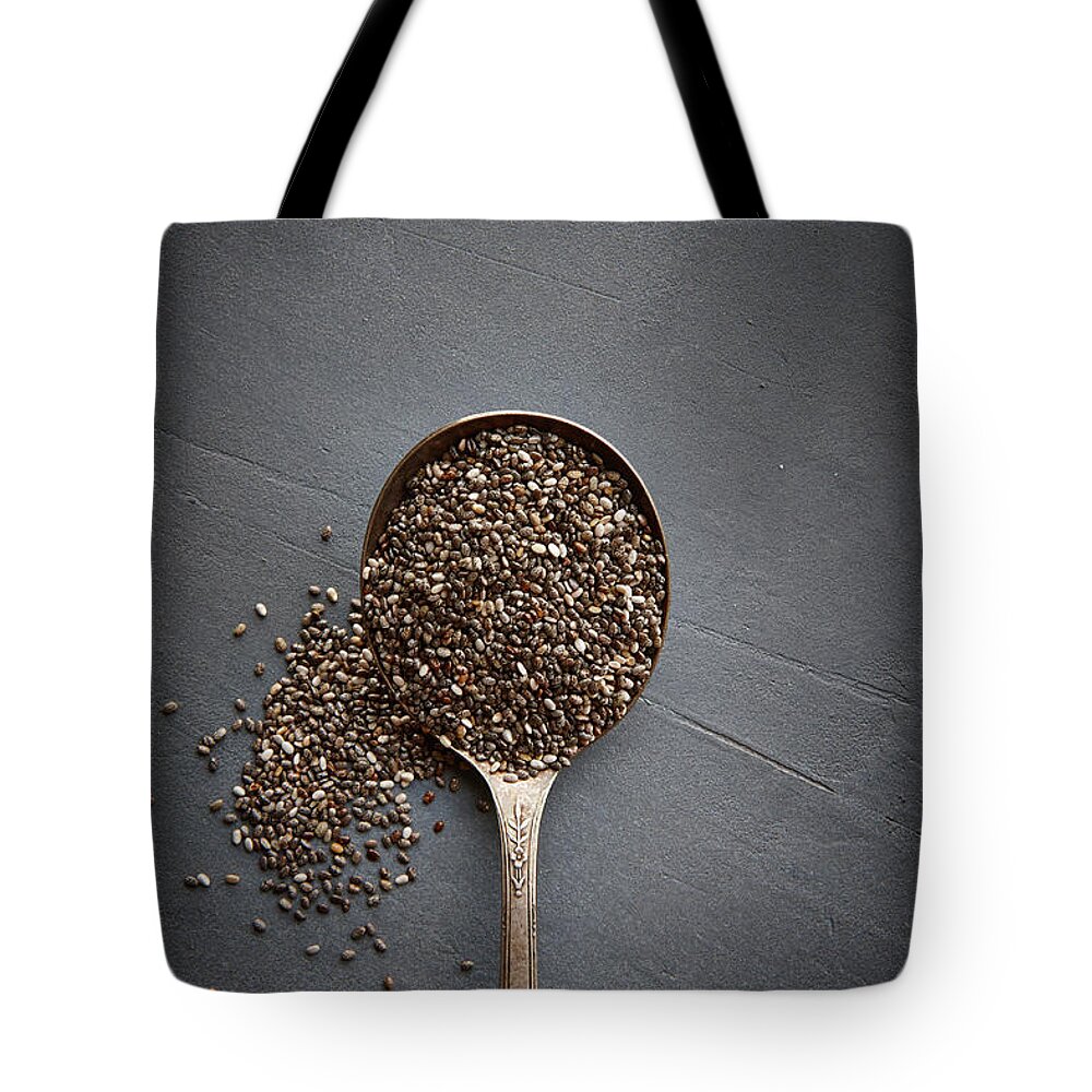 Spoon Tote Bag featuring the photograph Chia Seeds by Lew Robertson