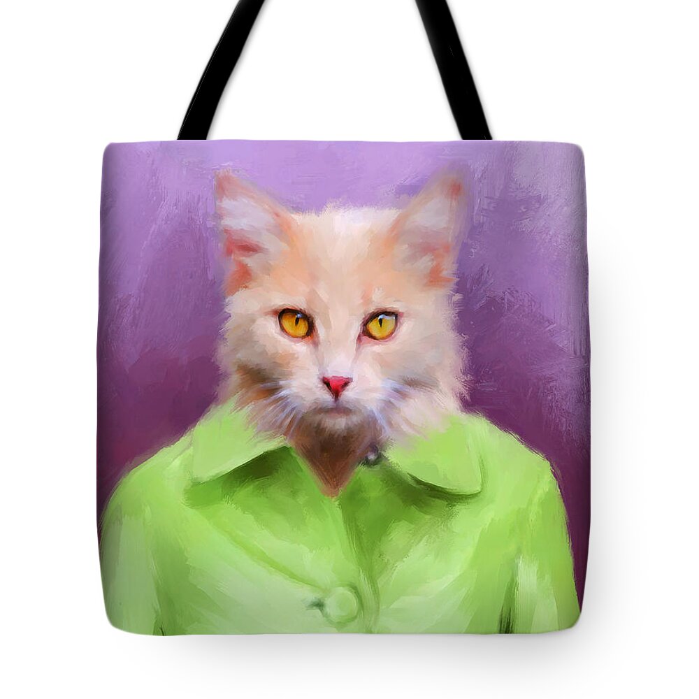 Art Tote Bag featuring the painting Chic Orange Kitty Cat by Jai Johnson