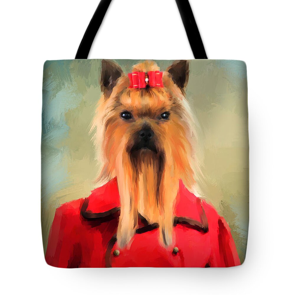 Yorkie Tote Bag featuring the painting Chic Yorkshire Terrier by Jai Johnson